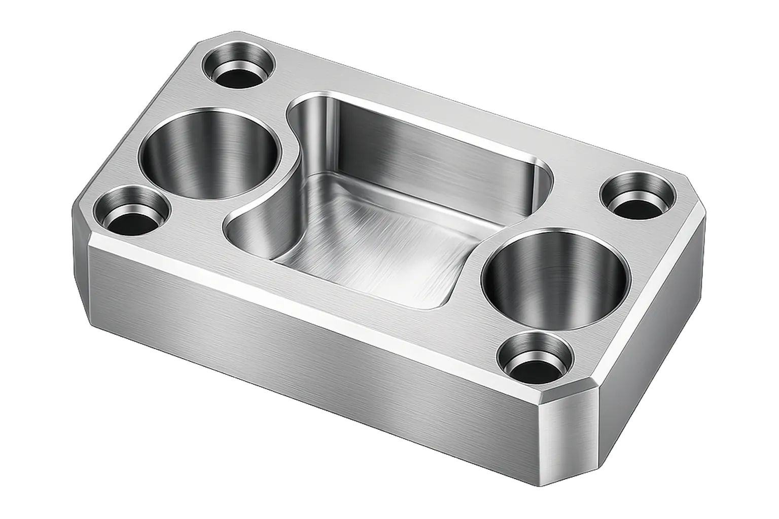 A machined housing, shown as a cut-out