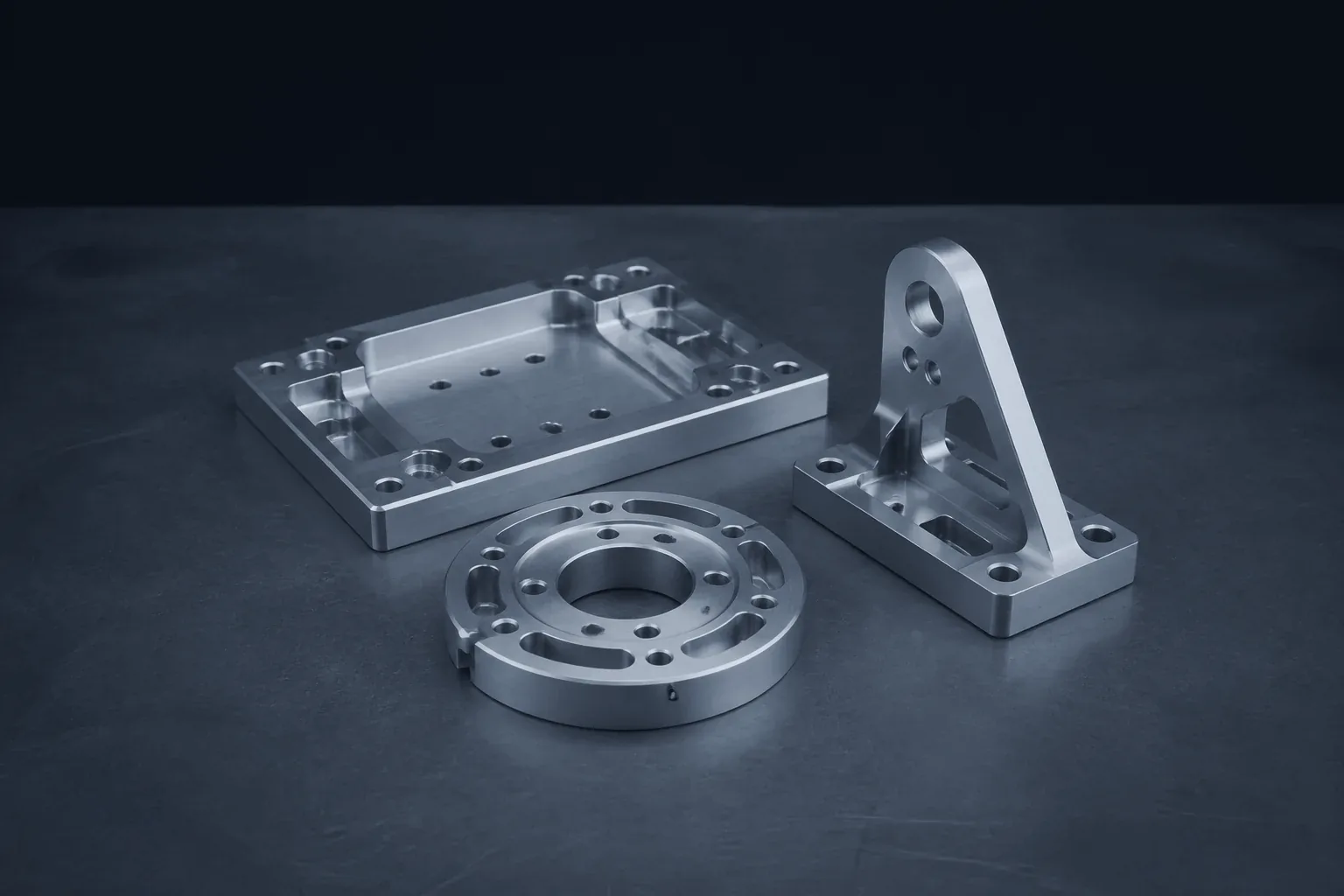 Machined component with milled faces, drilled holes and chamfers